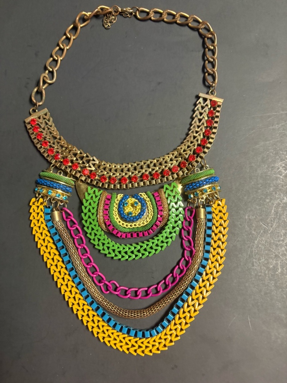 Multicolor Statement Bib Necklace - Bold Colorful Chains